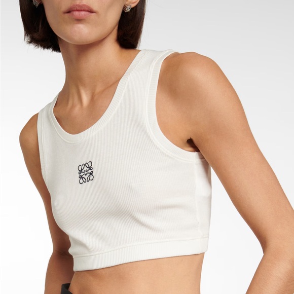 Loewe Cropped embroidered ribbed stretch-cotton jersey tank XS